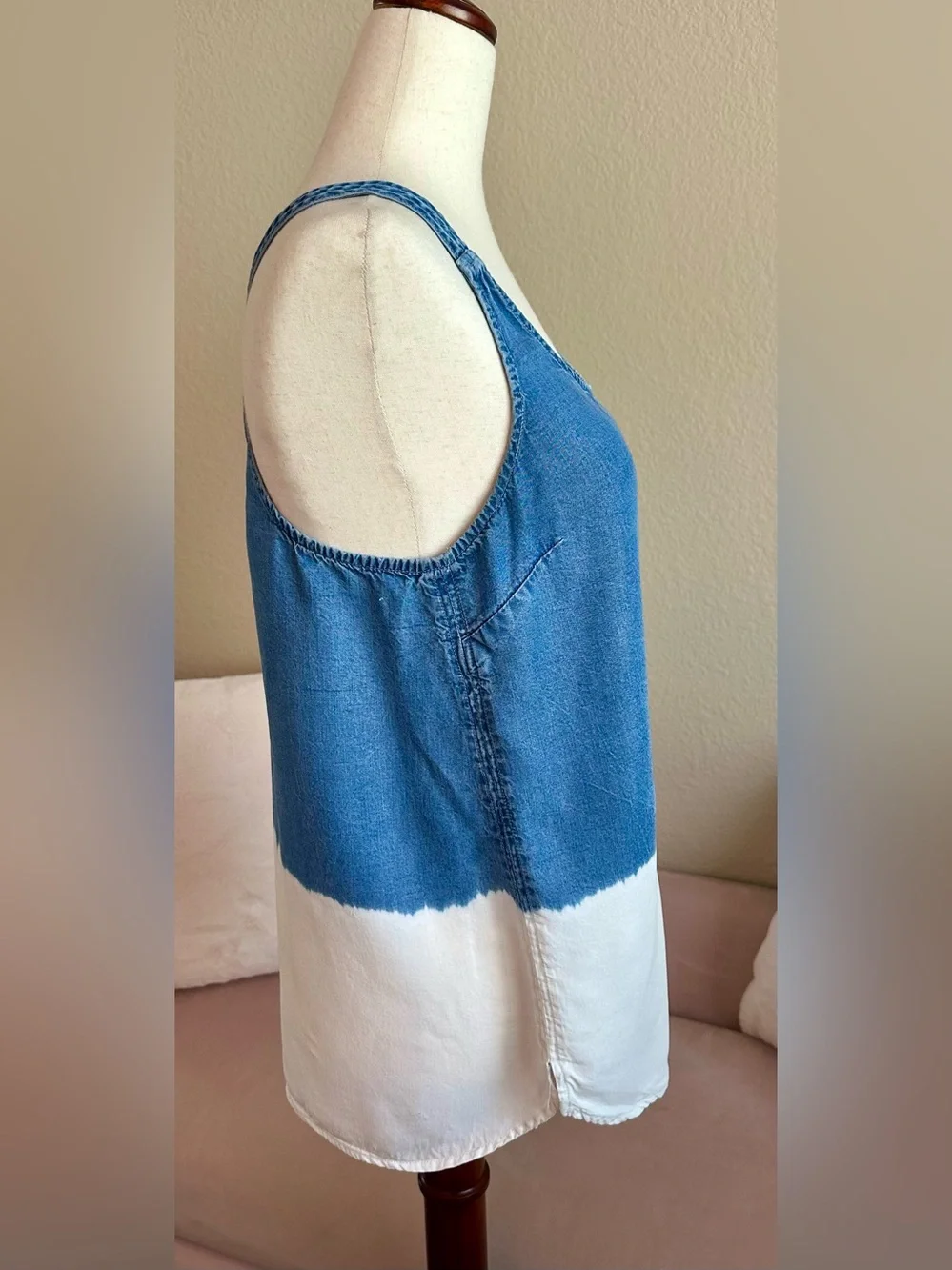 Splendid Tank Top Blue White Dip Dye Chambray Women’s Small Strappy Coastal Soft